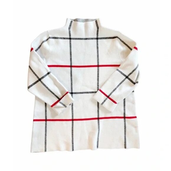 Tahari Windowpane Check Mock Funnel Neck Super Soft Sweater Medium - Picture 3 of 8